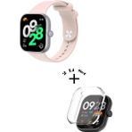 Xiaomi Redmi Watch 4 / 5 Uyumlu Yumuşak Silikon Kordon + Kasa ve Ekran Koruyucu - Pembe