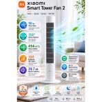 Xiaomi Smart Tower Akıllı Kule Tipi Vantilatör – 10 Metre Güçlü Hava Akışı, 150° Geniş Salınım, 100 Kademeli Hız Ayarı, Sessiz Inverter Motor, Wi-Fi ve Xiaomi Home Uygulama Kontrolü - Beyaz
