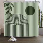 Xiaoterna Bohem duş perdesi modern soyut sanat yeşil yapraklar güneş hattı banyo perdesi rustik ilkbahar çiçek adaçayı yeşili su geçirmez makinede yıkanabilir kumaş duş perdesi 120 x 180 cm
