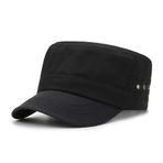 XibeiTrade Vintage Nefes Alabilir Düz Üst Askeri Beyzbol Şapkası Ordu Modası Şapka Spor Açık Hava Şapkası, siyah, One Size-L