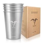 Xichno Paslanmaz Çelik Bardaklar 12oz/350ml bardak (4 paket) Kamp, Açık Hava Pikniği ve Parti için Paslanmaz Çelik Bardak, BPA İçermeyen İstiflenebilir ve Dayanıklı ve Premium Metal İçme Bardakları