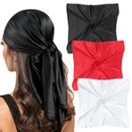 XIEJ 3 adet kare şal, kırmızı, beyaz ve siyah ipek eşarp, saç, büyük bandana baş örtüsü, kadın, ipek eşarp, saç bandı, şal, parti ve seyahat için 90 x 90 cm, Çok renkli, 90X90cm