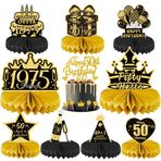 Xietaea 50. doğum günü dekorasyonu kadın erkek – 17 adet siyah altın masa dekorasyonu, bal peteği, orta parça ve pasta dekorasyonu, masa başlıkları Cupcake Topper 50 yıl doğum günü dekorasyonu için