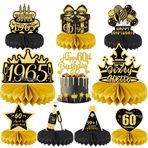 Xietaea 60. doğum günü dekorasyonu, kadın, erkek, 17 adet, siyah altın masa dekorasyonu, bal peteği, orta parça ve pasta dekorasyonu, masa başlıkları Cupcake Topper 60 yaş doğum günü dekorasyonu için