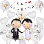 Xietaea Just Married Düğün Dekorasyonu - Beyaz MR ve MRS Balon, Gelin ve Damat Figürleri Folyo Balon, Just Married Çelenk Afiş Evlilik Teklifi Nişan Düğün Kutlaması Dekorasyon
