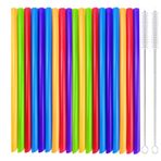 XINCHENG Jumbo Smoothie pipet, 50 adet tekrar kullanılabilir renkli pipet, 2 pipetli fırça, Smoothie, meyve suyu, süt, kabarcık çay, inci sütü çayı ve kokteyl için kalın pipetler