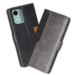 XINNI Nokia C12 için Koruyucu Telefon Kılıfı, PU/TPU Vintage Flip Deri Darbeye Dayanıklı Kılıf, Manyetik Kitap Tarzı Cüzdan, Siyah