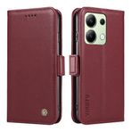 XINNI Xiaomi Redmi Note 13 4G için Kılıf, PU/TPU Basit Flip Deri Darbeye Dayanıklı Manyetik Kitap Tarzı Cüzdan, Şarap Kırmızısı