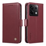 XINNI Xiaomi Redmi Note 13 Pro 5G/Poco X6 5G için Kılıf, PU/TPU Basit Kapaklı Deri Darbeye Dayanıklı Manyetik Kitap Tarzı Cüzdan, Şarap Kırmızısı