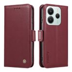 XINNI Xiaomi Redmi Note 14 5G için Kılıf, PU/TPU Basit Flip Deri Darbeye Dayanıklı Manyetik Kitap Tarzı Cüzdan, Şarap Kırmızısı