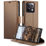 XINYEXIN Xiaomi Redmi Note 13 Pro 5G / Poco X6 5G için Kapaklı Kılıf, 3 Kart Yuvalı Deri Cüzdan Folyo Kapak Katlanabilir Stand Manyetik Telefon Kılıfı - Kahverengi