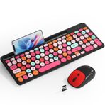 XISOGUU Kablosuz Klavye ve Fare Kombinasyonu, Retro Daktilo Yuvarlak Tuşlu Kablosuz Klavye, 2,4 GHz Tam Boy USB, Bilgisayar, Masaüstü, Dizüstü Bilgisayar ve Bilgisayar için Sevimli Kablosuz Klavye Fare