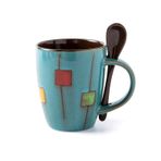 xiuling4568 El-boyalı Sanat Seramik Bardak Ev Ofis Kahve Kupa Sütlü İçecek Kaşıklı Bardak Arkadaşlar, Meslektaşları için İlginç Hediye / 350ml(Blue)