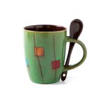 xiuling4568 El-boyalı Sanat Seramik Bardak Ev Ofis Kahve Kupa Sütlü İçecek Kaşıklı Bardak Arkadaşlar, Meslektaşları için İlginç Hediye / 350ml(Green)