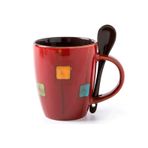 xiuling4568 El-boyalı Sanat Seramik Bardak Ev Ofis Kahve Kupa Sütlü İçecek Kaşıklı Bardak Arkadaşlar, Meslektaşları için İlginç Hediye / 350ml(Red)