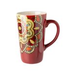 xiuling4568 Etnik Tarzı Kupa Retro El-boyalı Kahve Fincanı Büyük Uzun Fincan Büyük Kapasiteli Seramik Bardak Ev Ofis İçme Kapaklı Bardak Kaşık 500 ml(Red,Single cup)