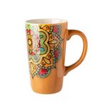 xiuling4568 Etnik Tarzı Kupa Retro El-boyalı Kahve Fincanı Büyük Uzun Fincan Büyük Kapasiteli Seramik Bardak Ev Ofis İçme Kapaklı Bardak Kaşık 500 ml(Yellow,Single cup)