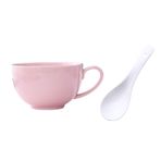 xiuling4568 Pembe Kız Kahvaltı Fincan Basit Yulaf Ezmesi Fincan, Kaşıklı Ev Seramik Kahve Fincanı, 15.2 Oz Büyük Kapasiteli Kupa, Bayanlar için Uygun