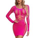 XIUSEMY Kadın İç Çamaşırı Elbise Seksi Babydoll Bodycon Fishnet Elbise Tek Parça Örgü Teddy Fishnet Kombinezon Gecelik, Gül, Tek Beden