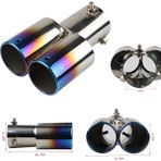 Xiyu Shop D Stili Çift Çıkışlı Araba Egzoz Ucu Paslanmaz Çelik Eğimli Haddelenmiş Kenar Oto Susturucu Susturucu Evrensel Siyah + Gümüş Araba Dış Malzemeleri (Yurt Dışından)