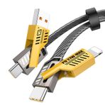 XKCZ USB C Kablosu Yıldırım Kablosu [65W 4'ü 1 Arada Hızlı Şarj Kablosu] Düz Örgülü USB C - USB C Şarj Kablosu, Çoklu Şarj Kablosu Combo Tip C/USB A/Lightning Portu iPhone/iPad/Samsung, 3 ft