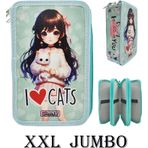 Xl Jumbo Model Kedili Kız Kalem Kutusu Organizer Kalemkutu 3 Bölmeli Kalemlik Yeşil