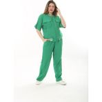 XL Modam Kadın Büyük Beden Ayrobin Kumaş Yeşil Şeritli Kısa Kol Takım - XL - 2XL