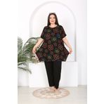 XL Modam KADIN BÜYÜK BEDEN YEŞİL SİYAH TUNİK PANTOLON LİKRALI VİSKON TAKIM