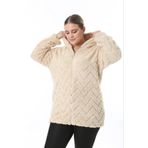 xlargebutik BÜYÜK BEDEN GİYİM YANDAN CEPLİ VİZON UZUN KOL PELUŞ POLAR ESNEK SICACIK YUMUŞACIK HIRKA