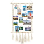 XMDROU Mandallı ve ipli resim çerçevesi, Boho dekoratif fotoğraf ipi, 30 mandal ve 2 iz bırakmayan çivi, kendin yap fotoğraf duvar çerçevesi, ipli ahşap klipsli, fotoğraf tutucu, duvar dekorasyonu, ev