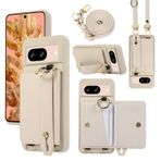 XMTON Google Pixel 8 için kılıf, cüzdan [kart bölmeleri] [halka standı] el kayışı cüzdan cep telefonu kılıfı ince ince deri kılıf Google Pixel 8 için, beyaz