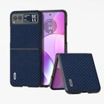 XNYTYKDT Motorola Razr 40 Deri Kılıf ile Uyumlu Kılıf, Karbon Fiber Doku Sert Arka Kapak Koruyucu Telefon Kılıfı İnce Katlanır Kılıf Düşmeyi Önleyici Kapak ZY (KARANLIK MAVİ)