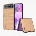 XNYTYKDT Motorola Razr 40 Deri Kılıf ile Uyumlu Kılıf, Karbon Fiber Doku Sert Arka Kapak Koruyucu Telefon Kılıfı İnce Katlanır Kılıf Düşmeyi Önleyici Kapak ZY (KHAKI)