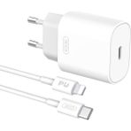 Xo L91 Usb-C To Lightning 25W Şarj Kablolu Hızlı Şarj Adaptörü Şarj Aleti Seti - Beyaz