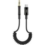 Xo NB-R255B Type-C to 3.5mm Aux Ses Kablosu Altın Uç Spiral Silikon iPhone 15 16 Samsung Araç Uyumlu - SPİRAL KABLO