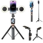 XO Simple is Beauty 170cm Akıllı Selfie Çubuğu – Tripod Tasarımlı, 2 Halkalı Işıklı, Kablosuz Uzaktan Kumandalı, Dijital Ekranlı ve Ekran Yansıtma Destekli Çok Fonksiyonlu Selfie Stick, SS23, Siyah