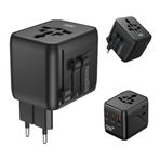 XO Simple is Beauty Evrensel Seyahat Adaptörü – 2500W Maks Güç, 20W Type-C + 18W USB Hızlı Şarj Girişli, EU/UK/US/AUS Fiş Uyumlu Çoklu Dönüştürücü Priz, WL36, Siyah