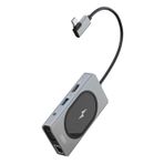 XO Taşınabilir Dock İstasyonu 9 in 1 HUB007 15W Kablosuz Şarj Özelliği, 2x USB 3.0 5Gbps, Ethernet 10,100,1000Mbps, Hdmi, 3.5mm Aux, SD/TF, VGA, Displayport/Mini DP, Type-C, MacBook İle Uyumlu, Gri