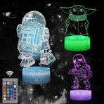 xocome Star Wars gece lambası, 3D illüzyonlu, 3 desen ve 16 renk değişimi, akıllı dokunuşla otomatik kapanma ve ev dekorasyonu için uzaktan kumanda, Star Wars erkek çocuklar için hediye