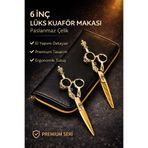 xolo Premium Çantalı Kuaför Makası 6 Inch Altın Seri Profesyonel Paslanmaz Çelik Düz ve Ara İnceltme Seti