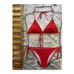 XORVİO Kadın Esnek Likralı Şık Ipli Kırmızı Bikini Takımı Yeni Sezon