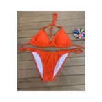 XORVİO Kadın Yeni Sezon Likralı Esnek Yandan Boyundan Bağlamalı Şık Ipli Üçgen Nar Çiçeği Bikini Takımı