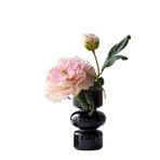 XOVP-023 Yapay Çiçekler Pembe Şekerleme Şakayık Siyah Cam Vazo Oturma Odası Dekoratif Aranjman Çin Masa Sahte Çiçekler Dekorasyon için Çiçekler
