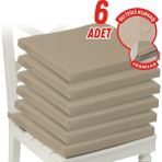 Xpermate Fermuarlı 6'lı Sandalye Minderi Su Itici Kumaş 40X40 cm Sünger Sandalye Minderi Bağcıklı Bej - 40 x 40 cm