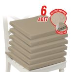 Xpermate Fermuarlı 6'Lı Sandalye Minderi Su İtici Kumaş 40X40 Cm Sünger Sandalye Minderi Bağcıklı Bej