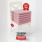 Xpermate Fermuarlı 6'lı Sandalye Minderi Su Itici Kumaş 40X40 cm Sünger Sandalye Minderi Bağcıklı Pembe - 40 x 40 cm