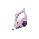 xPhone Store AKZ-022 Mikrofonlu USB Katlanabilir Kedi Kulağı Stili Pembe LED Kulaklık