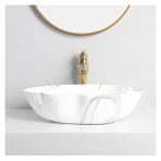 XPYGF565 Banyo Lavabo Seramik Banyo Gemi Lavabo Kase Mermer Doku Oval Sanat Tezgah Üstü Vanity Lavabo Altın Musluk ve Drenaj Lavabo Vanity (B)