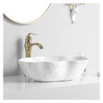 XPYGF565 Banyo Lavabo Seramik Banyo Gemi Lavabo Kase Mermer Doku Oval Sanat Tezgah Üstü Vanity Lavabo Altın Musluk ve Drenaj Lavabo Vanity (C)