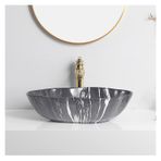 XPYGF565 Banyo Lavabo Seramik Banyo Gemi Lavabo Kase Mermer Doku Oval Sanat Tezgah Üstü Vanity Lavabo Altın Musluk ve Drenaj Lavabo Vanity (D)